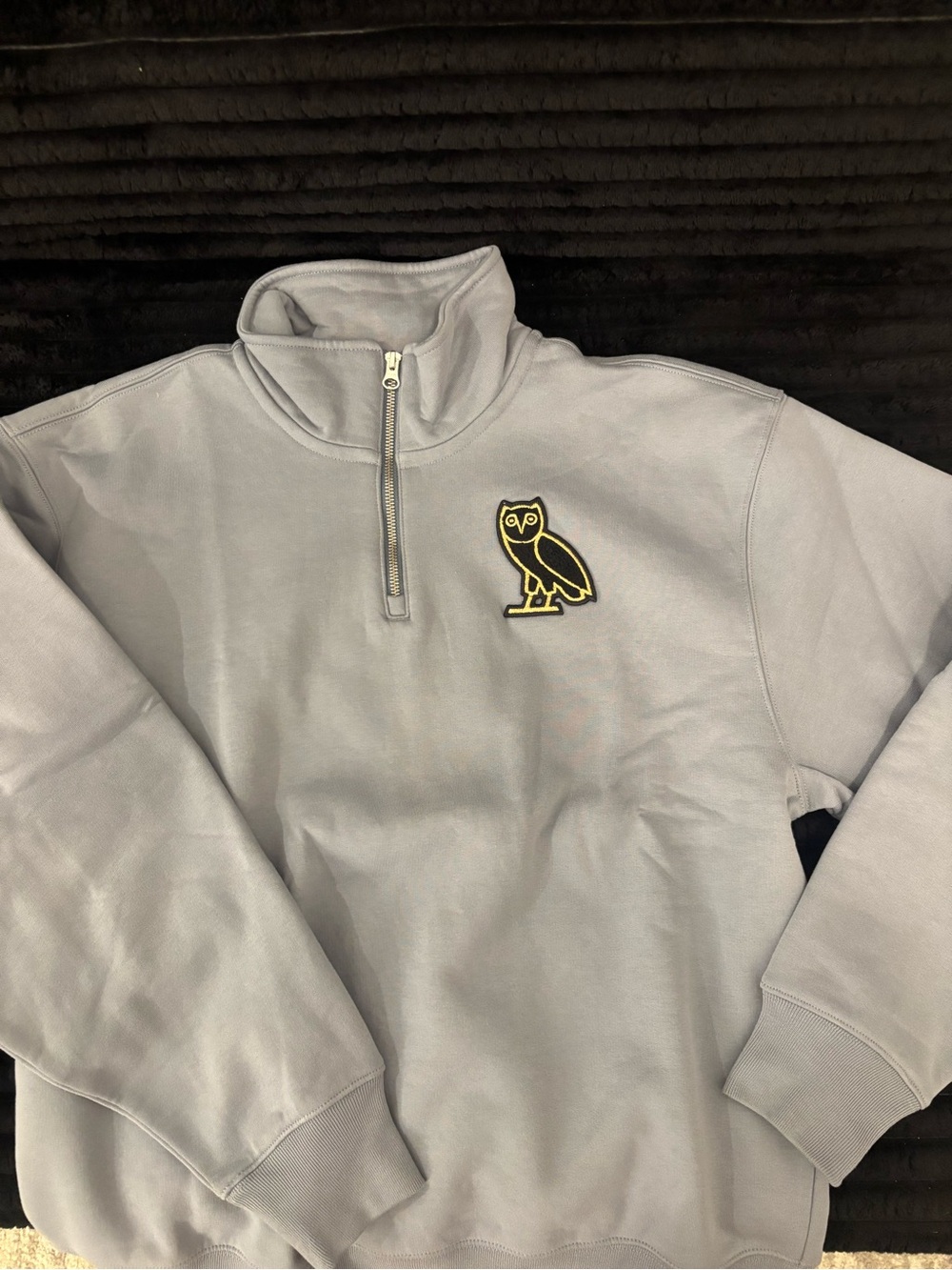 Men Owl Logo Light Blue Quarter-Zip Sweatshirt